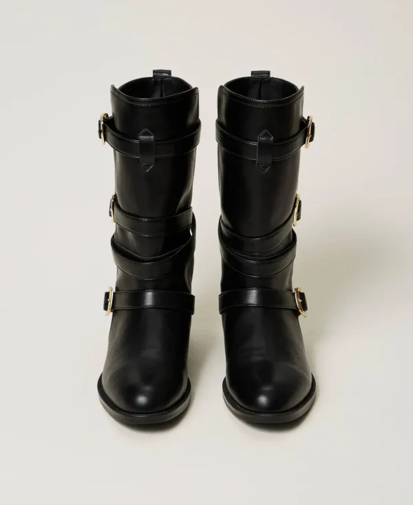 bottes_motardes_avec_brid_4.webp Chaussures Plates | Bottes Et Bottines*TWINSET Milano Bottes Motardes Avec Brides Noir