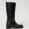 Chaussures Plates | Bottes Et Bottines*TWINSET Milano Bottes Motardes En Cuir Avec Oval T Noir