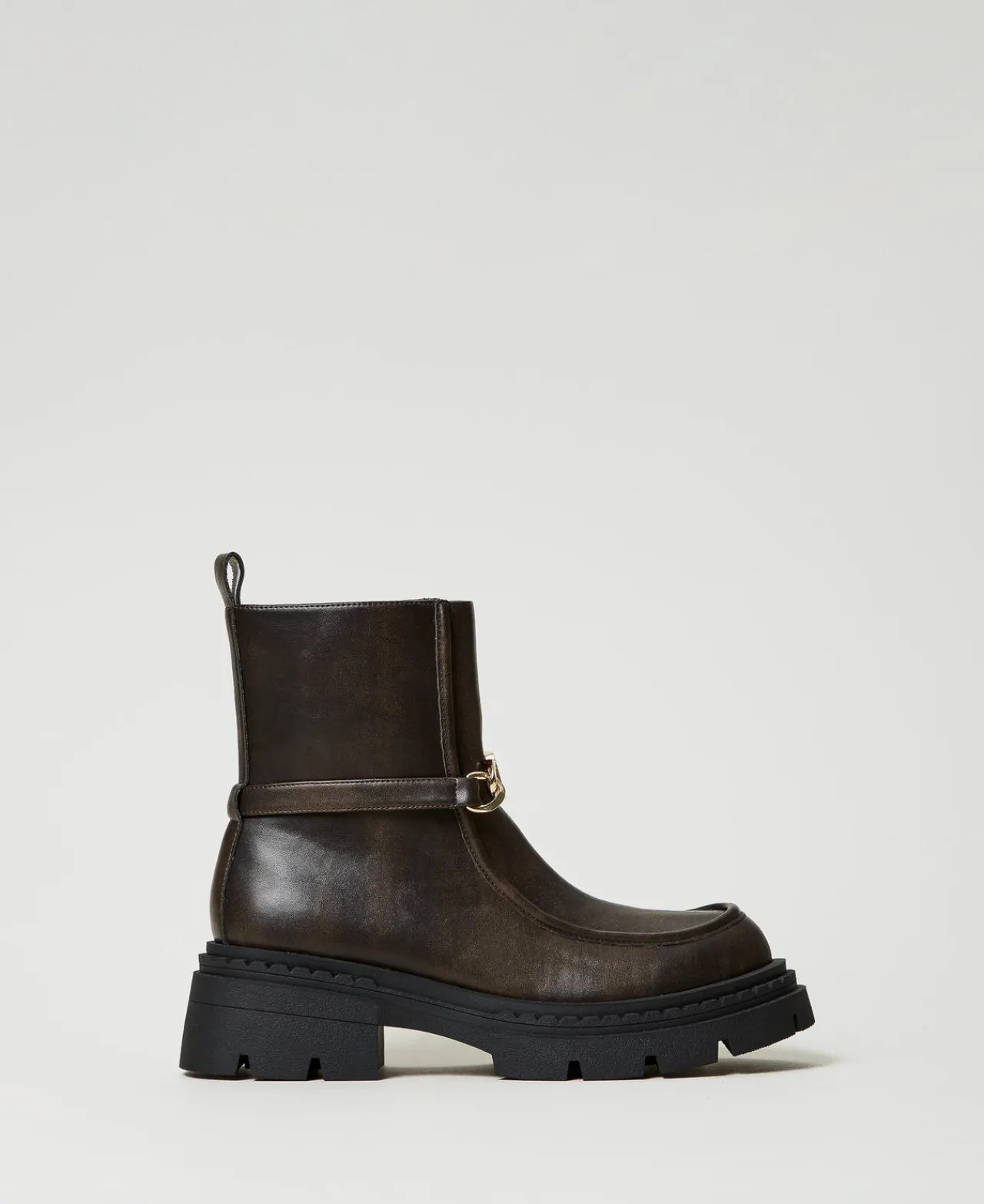 Chaussures Plates | Bottes Et Bottines*TWINSET Milano Bottines Avec Barrette Oval T Coffee Chocolate