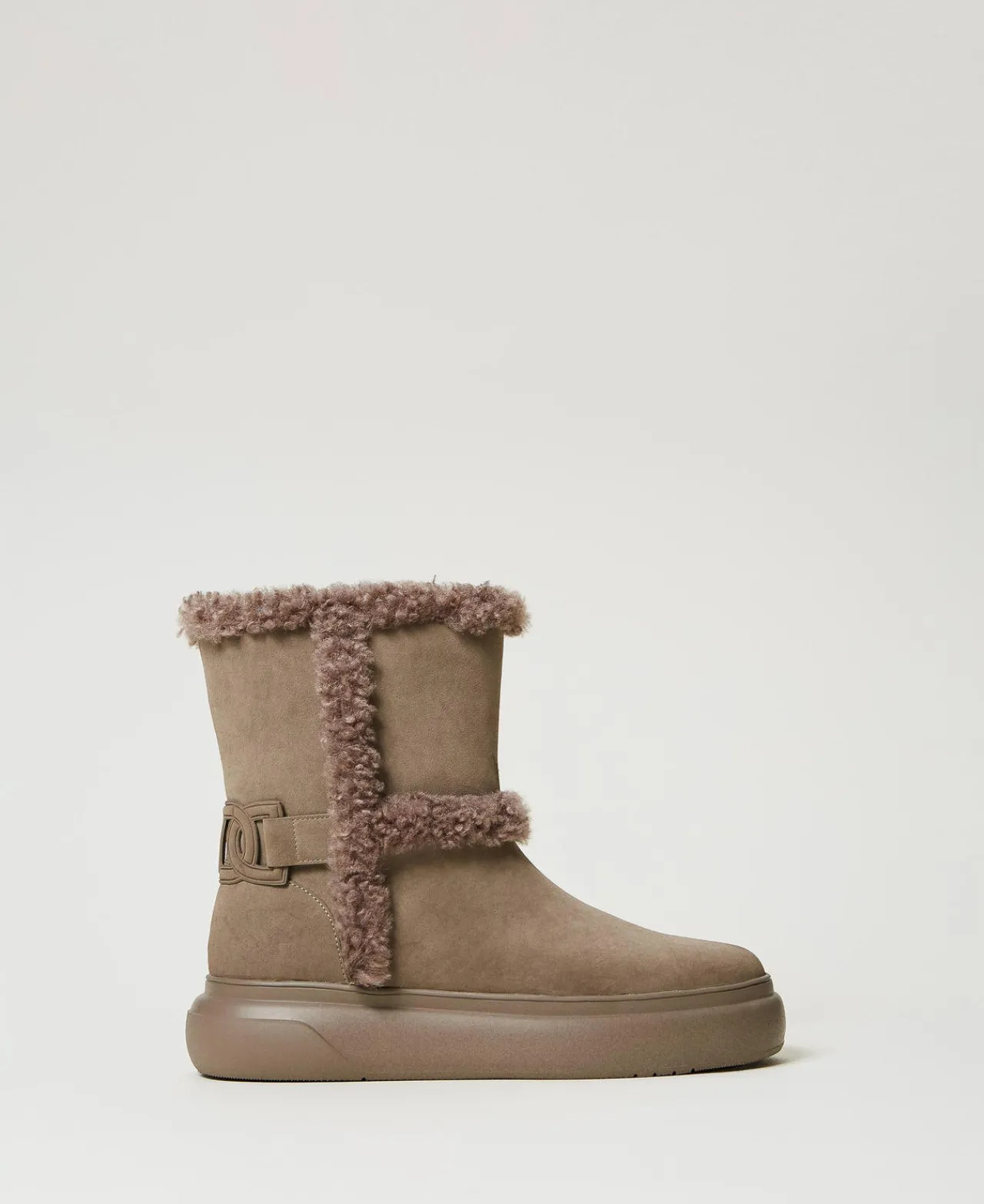 Chaussures Plates | Bottes Et Bottines*TWINSET Milano Bottines Avec Détails En Fausse Fourrure Beige Taupe