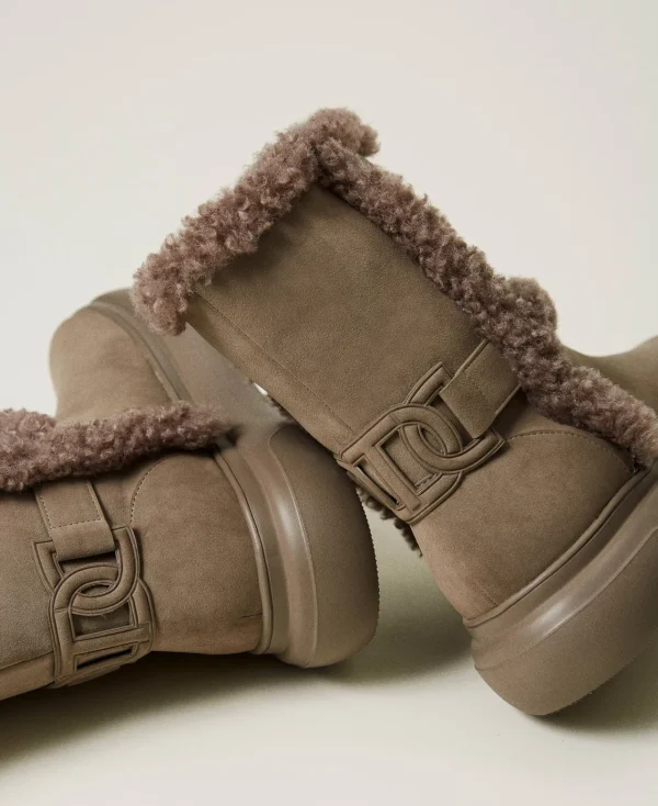 Chaussures Plates | Bottes Et Bottines*TWINSET Milano Bottines Avec Détails En Fausse Fourrure Beige Taupe