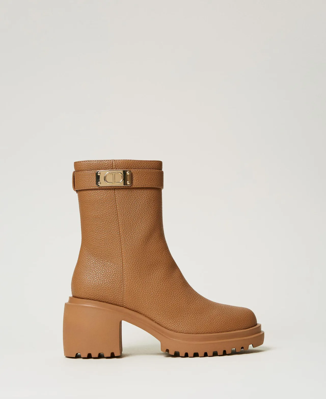 Chaussures À Talons | Bottes Et Bottines*TWINSET Milano Bottines Avec Plaquette Siglée Chocolate Malt