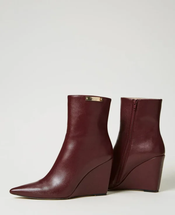 Chaussures À Talons | Bottes Et Bottines*TWINSET Milano Bottines Avec Semelle Compensée Et étiquette Siglée Bordeaux