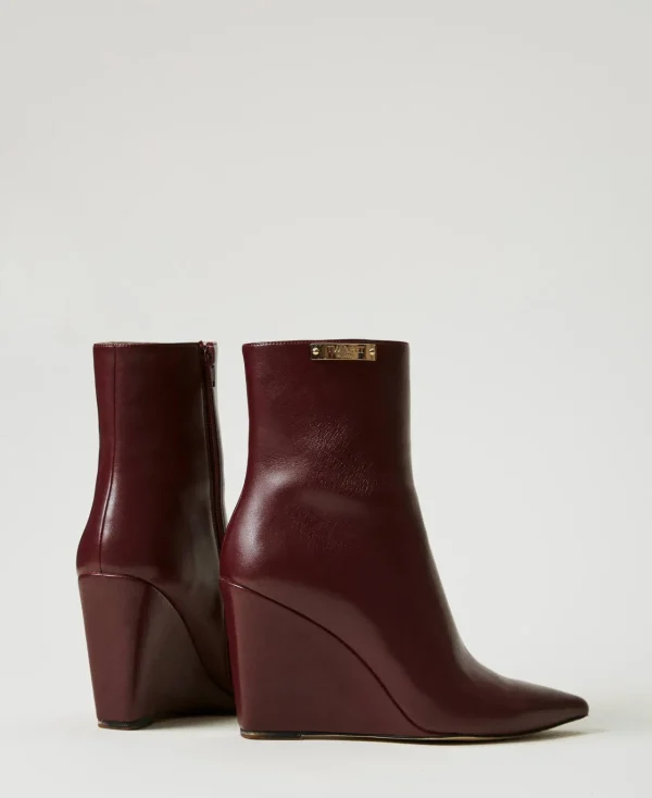 Chaussures À Talons | Bottes Et Bottines*TWINSET Milano Bottines Avec Semelle Compensée Et étiquette Siglée Bordeaux