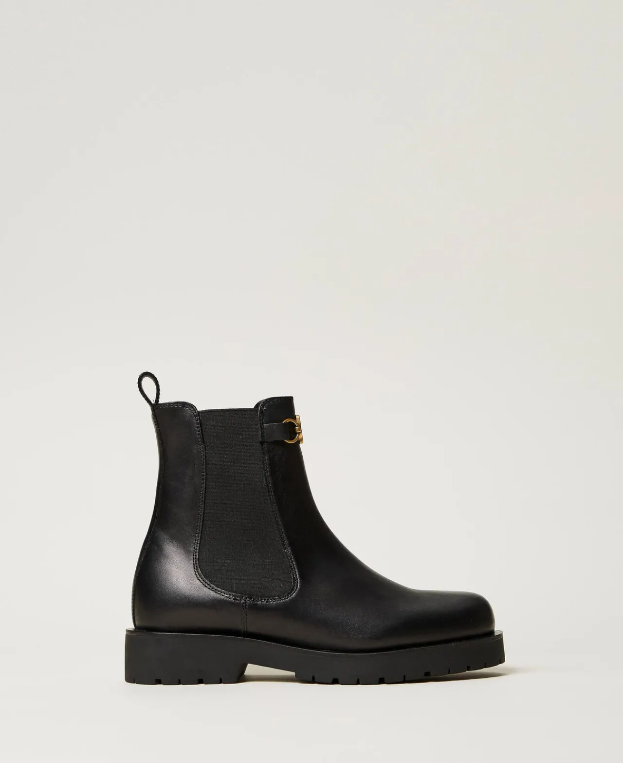 Chaussures Plates | Bottes Et Bottines*TWINSET Milano Bottines Chelsea En Cuir Avec Oval T Noir