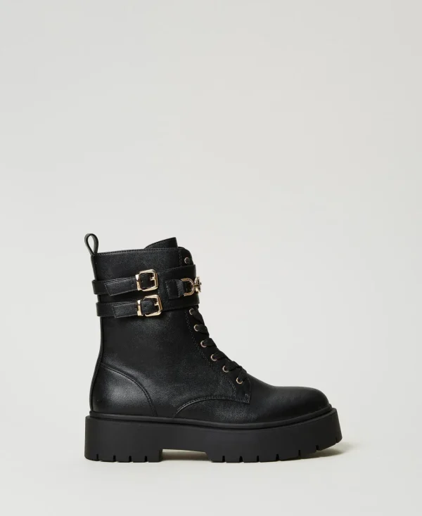 Bottines Motardes | Chaussures Plates*TWINSET Milano Bottines Motardes Avec Boucles Et Barrette Oval T Noir