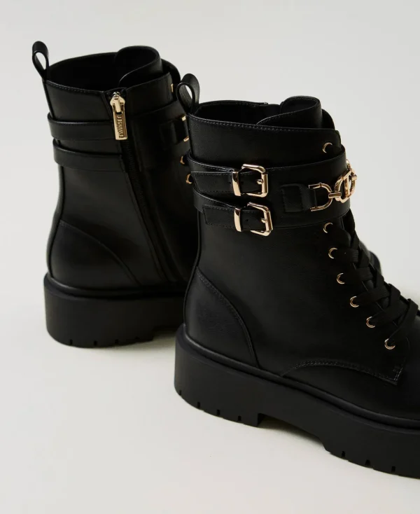 Bottines Motardes | Chaussures Plates*TWINSET Milano Bottines Motardes Avec Boucles Et Barrette Oval T Noir