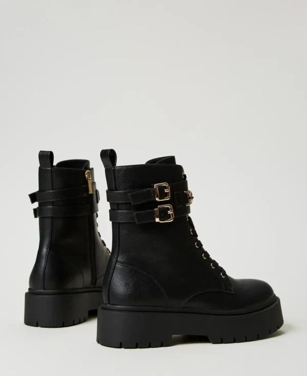 Bottines Motardes | Chaussures Plates*TWINSET Milano Bottines Motardes Avec Boucles Et Barrette Oval T Noir