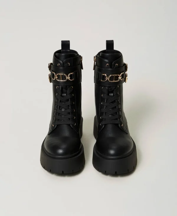 Bottines Motardes | Chaussures Plates*TWINSET Milano Bottines Motardes Avec Boucles Et Barrette Oval T Noir