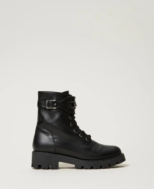 bottines_motardes_en_cuir_0-1.webp Chaussures*TWINSET Milano Bottines Motardes En Cuir Avec Bride Noir
