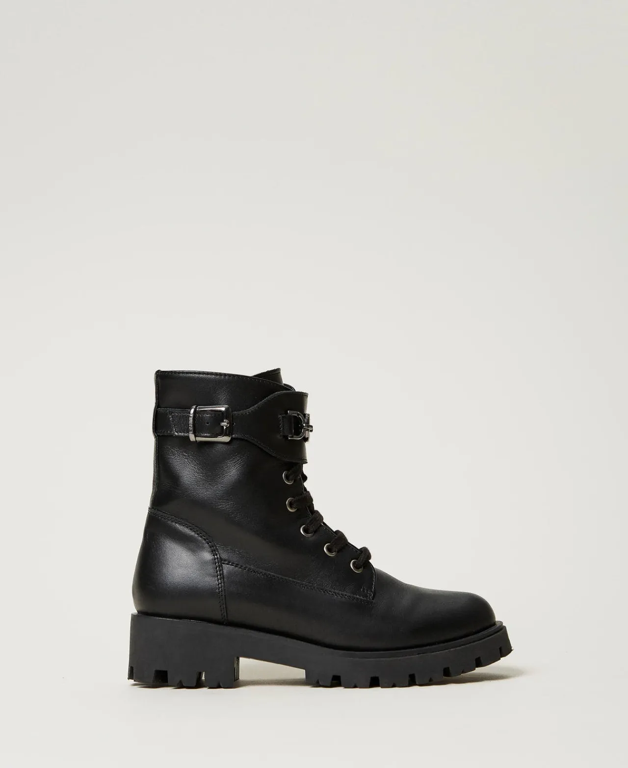 Chaussures*TWINSET Milano Bottines Motardes En Cuir Avec Bride Noir