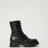 Chaussures*TWINSET Milano Bottines Motardes En Cuir Avec Logo Noir