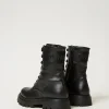 Chaussures*TWINSET Milano Bottines Motardes En Cuir Avec Logo Noir