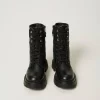 Chaussures*TWINSET Milano Bottines Motardes En Cuir Avec Logo Noir