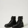 Chaussures*TWINSET Milano Bottines Motardes Enfant En Cuir Avec Bride Noir
