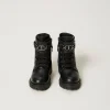 Chaussures*TWINSET Milano Bottines Motardes Enfant En Cuir Avec Bride Noir