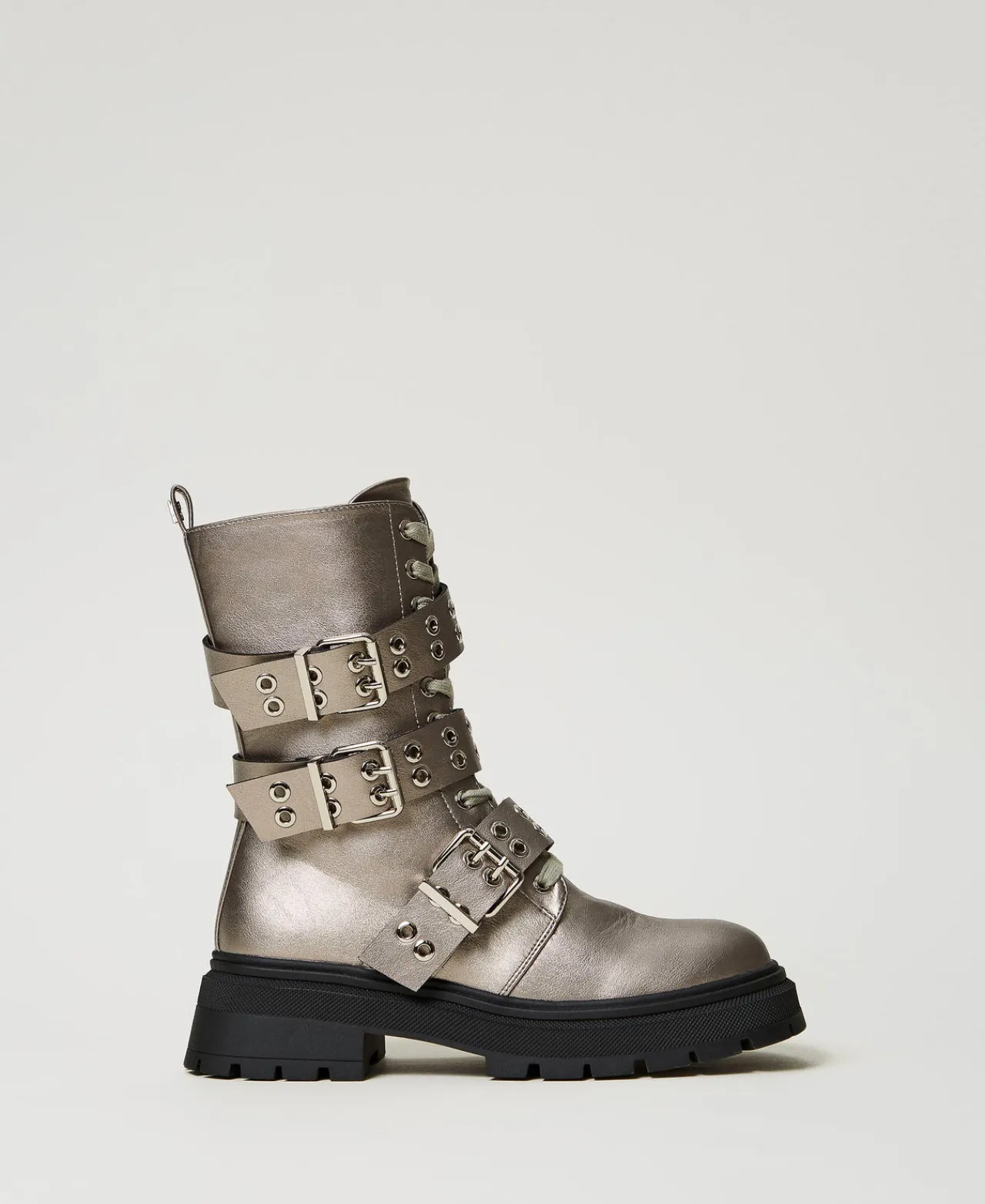 Bottines Motardes | Chaussures Plates*TWINSET Milano Bottines Motardes Lamées Avec Brides Noisette Étain