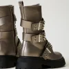 Bottines Motardes | Chaussures Plates*TWINSET Milano Bottines Motardes Lamées Avec Brides Noisette Étain