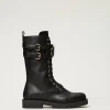 Bottines Motardes | Chaussures Plates*TWINSET Milano Bottines Motardes Montantes En Cuir Avec Oval T Noir
