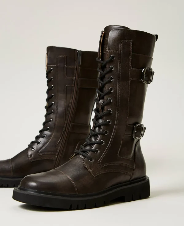Bottines Motardes | Chaussures Plates*TWINSET Milano Bottines Motardes Montantes Avec Brides Coffee Chocolate