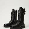 Bottines Motardes | Chaussures Plates*TWINSET Milano Bottines Motardes Montantes En Cuir Avec Oval T Noir