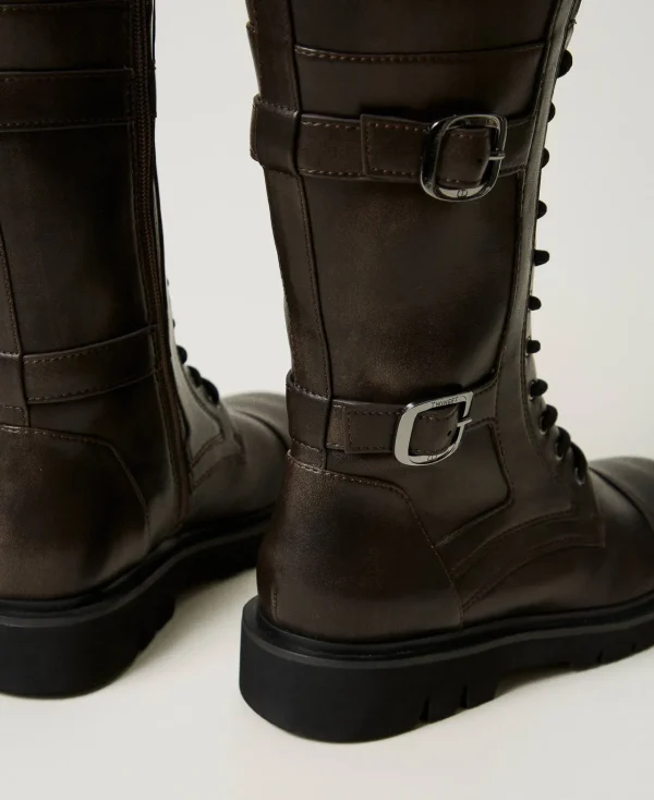 Bottines Motardes | Chaussures Plates*TWINSET Milano Bottines Motardes Montantes Avec Brides Coffee Chocolate