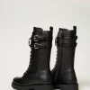 Bottines Motardes | Chaussures Plates*TWINSET Milano Bottines Motardes Montantes En Cuir Avec Oval T Noir
