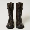Bottines Motardes | Chaussures Plates*TWINSET Milano Bottines Motardes Montantes Avec Brides Coffee Chocolate