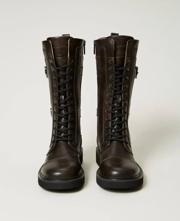 Bottines Motardes | Chaussures Plates*TWINSET Milano Bottines Motardes Montantes Avec Brides Coffee Chocolate