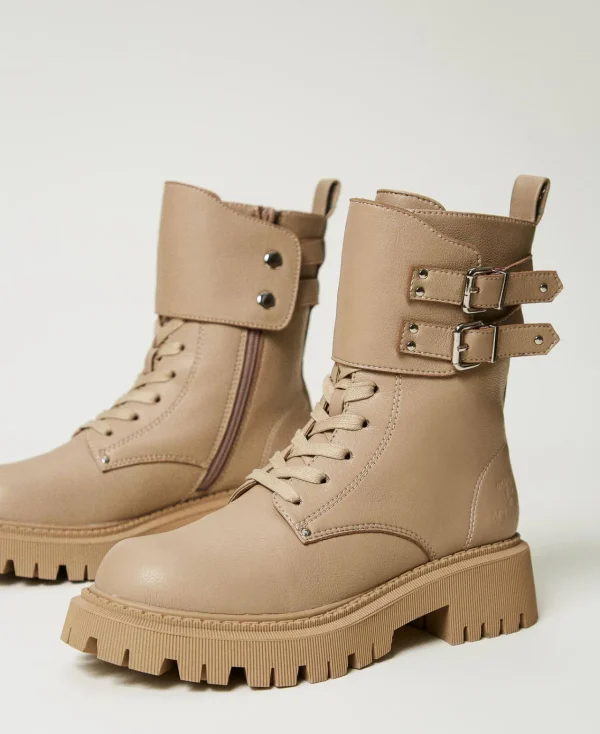 bottines_motardes_myfo_av_2.webp Bottines Motardes | Chaussures Plates*TWINSET Milano Bottines Motardes MYFO Avec Double Bride Dull Gold