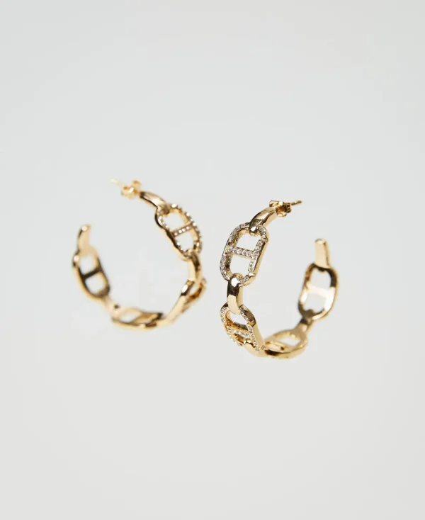 Bijoux*TWINSET Milano Boucles D’oreilles Avec Chaîne Oval T Et Strass New Gold