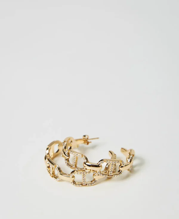Bijoux*TWINSET Milano Boucles D’oreilles Avec Chaîne Oval T Et Strass New Gold