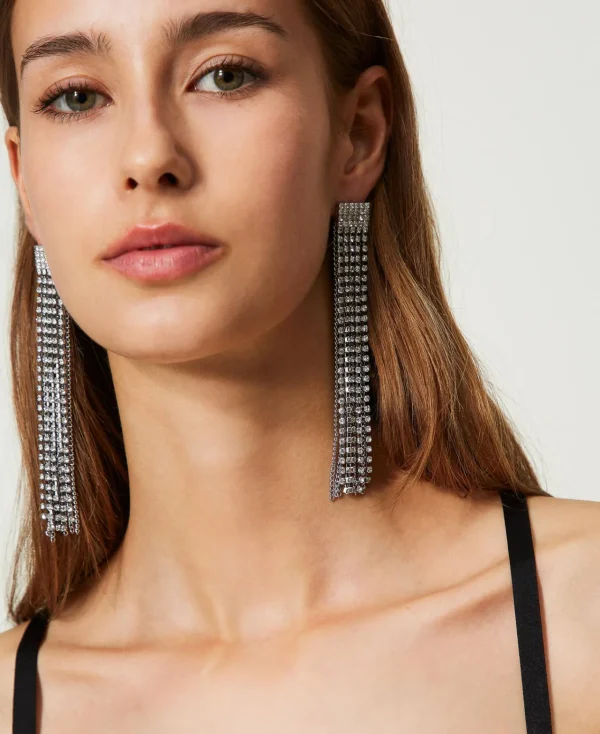 boucles_doreilles_avec_fr_1.webp Bijoux*TWINSET Milano Boucles D’oreilles Avec Franges Strassées Cristal