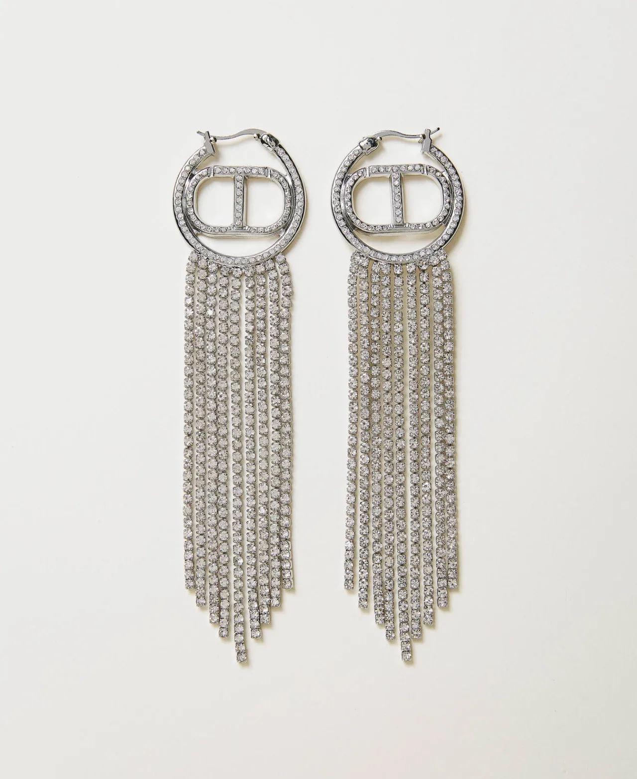 boucles_doreilles_avec_ov_0.webp Bijoux*TWINSET Milano Boucles D’oreilles Avec Oval T Et Franges Strassées Argent Nickel Free