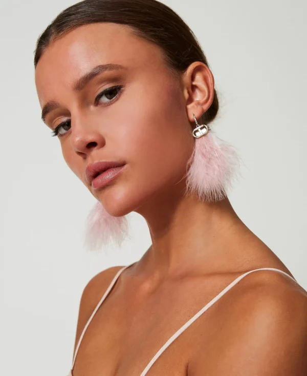 Bijoux*TWINSET Milano Boucles D’oreilles Avec Plumes Et Oval T Coral Bead