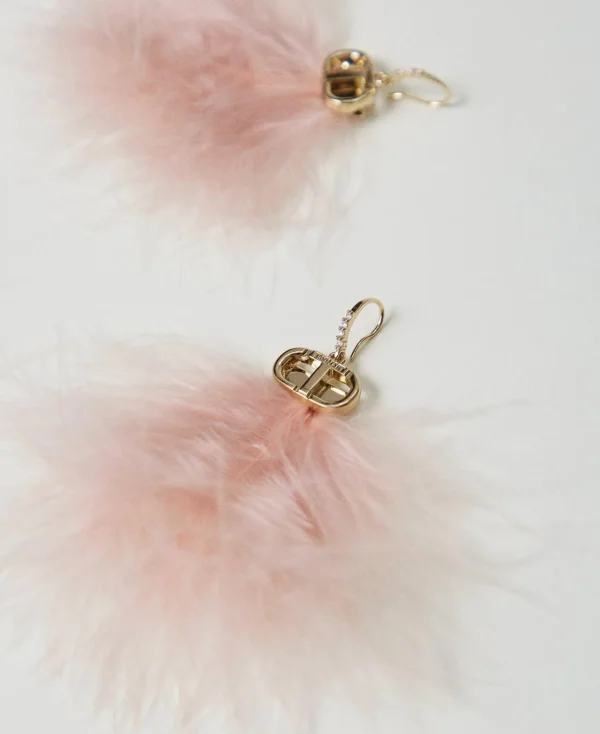 Bijoux*TWINSET Milano Boucles D’oreilles Avec Plumes Et Oval T Coral Bead