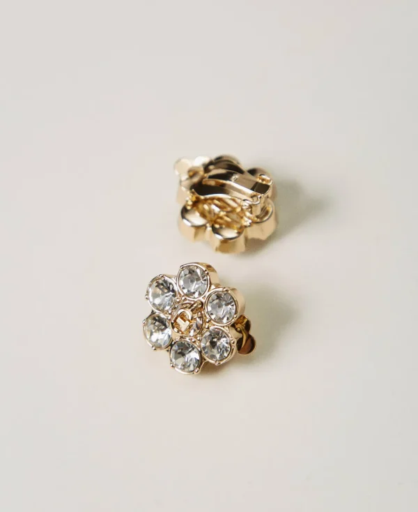Bijoux*TWINSET Milano Boucles D’oreilles En Fleur Avec Strass Et Oval T New Gold