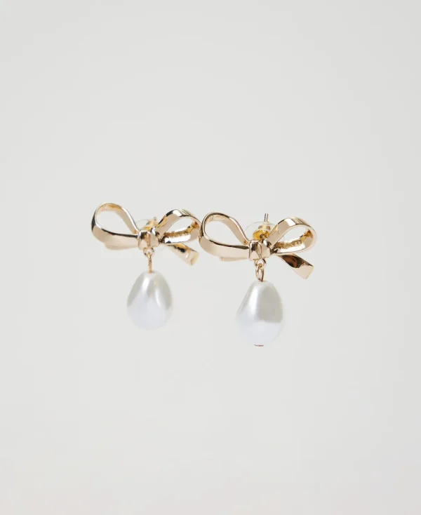 Bijoux*TWINSET Milano Boucles D’oreilles En Nœud Avec Perle New Gold