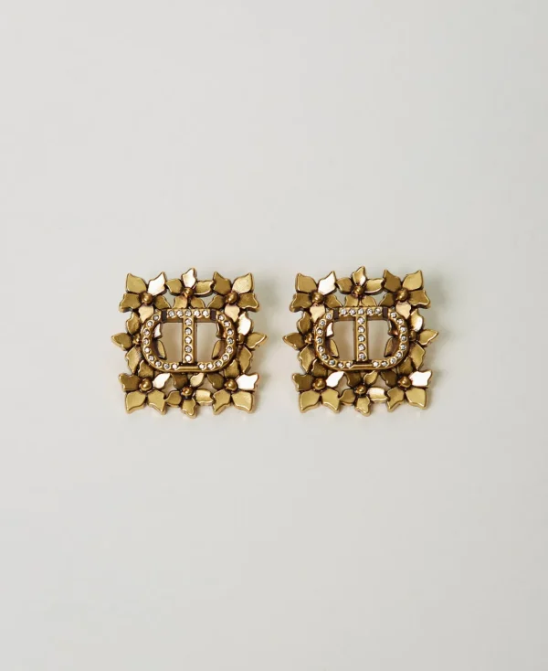 Bijoux*TWINSET Milano Boucles D’oreilles Oval T Avec Motif Floral Laiton Clair