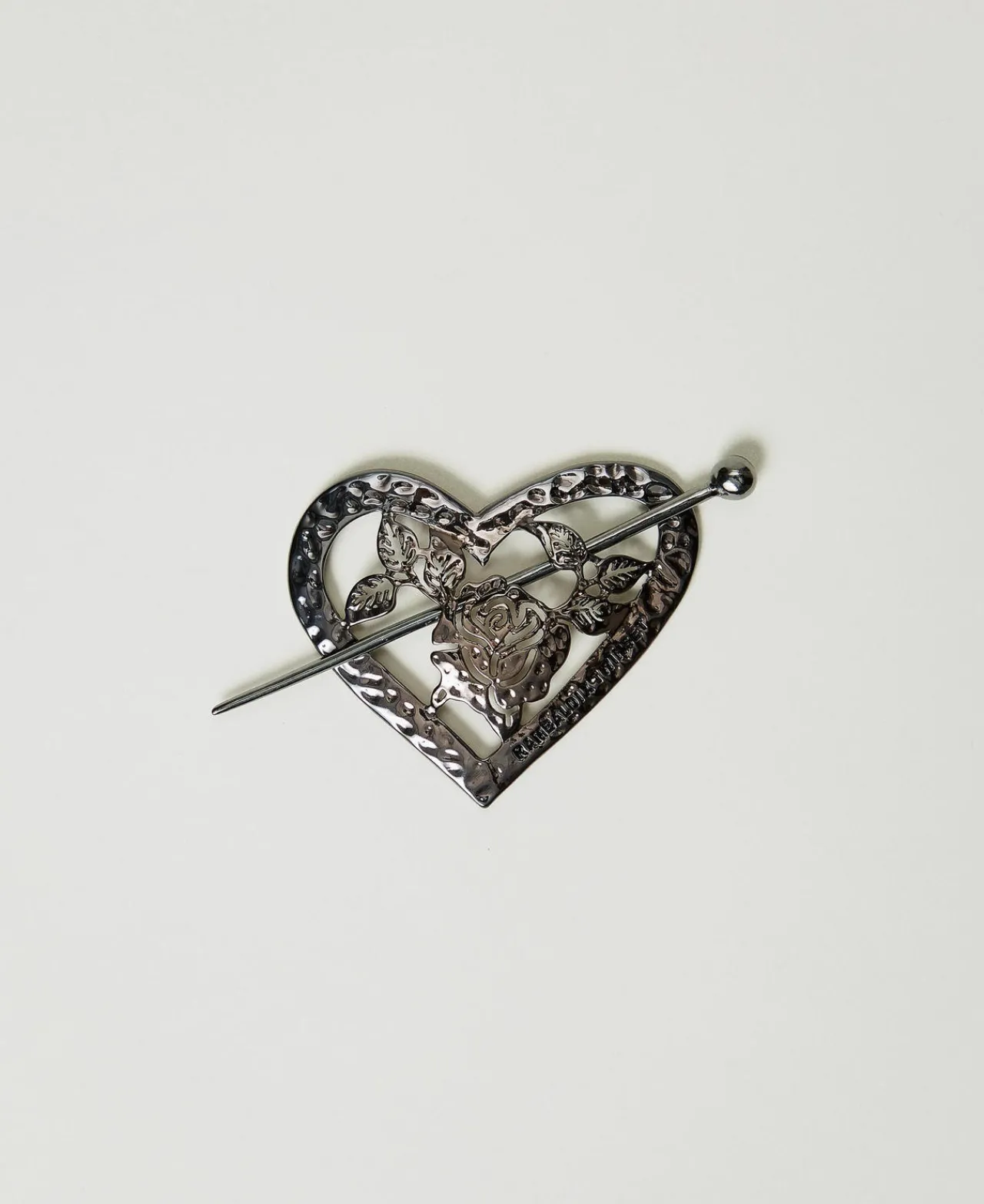 broche_en_cur_avec_fleur_0.webp Bijoux*TWINSET Milano Broche En Cœur Avec Fleur Gris Canon de fusil
