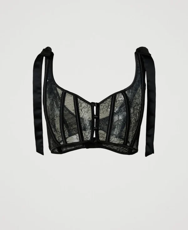 Sous-Vêtements Et Vêtements De Nuit*TWINSET Milano Bustier En Dentelle Et Satin Noir