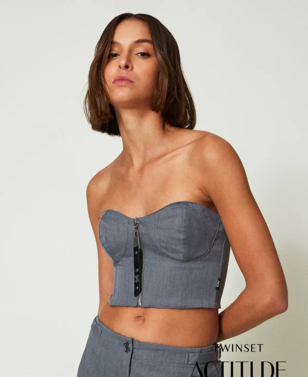T-Shirts Et Tops*TWINSET Milano Bustier MYFO Avec Broderie Gris Moyen Mélangé