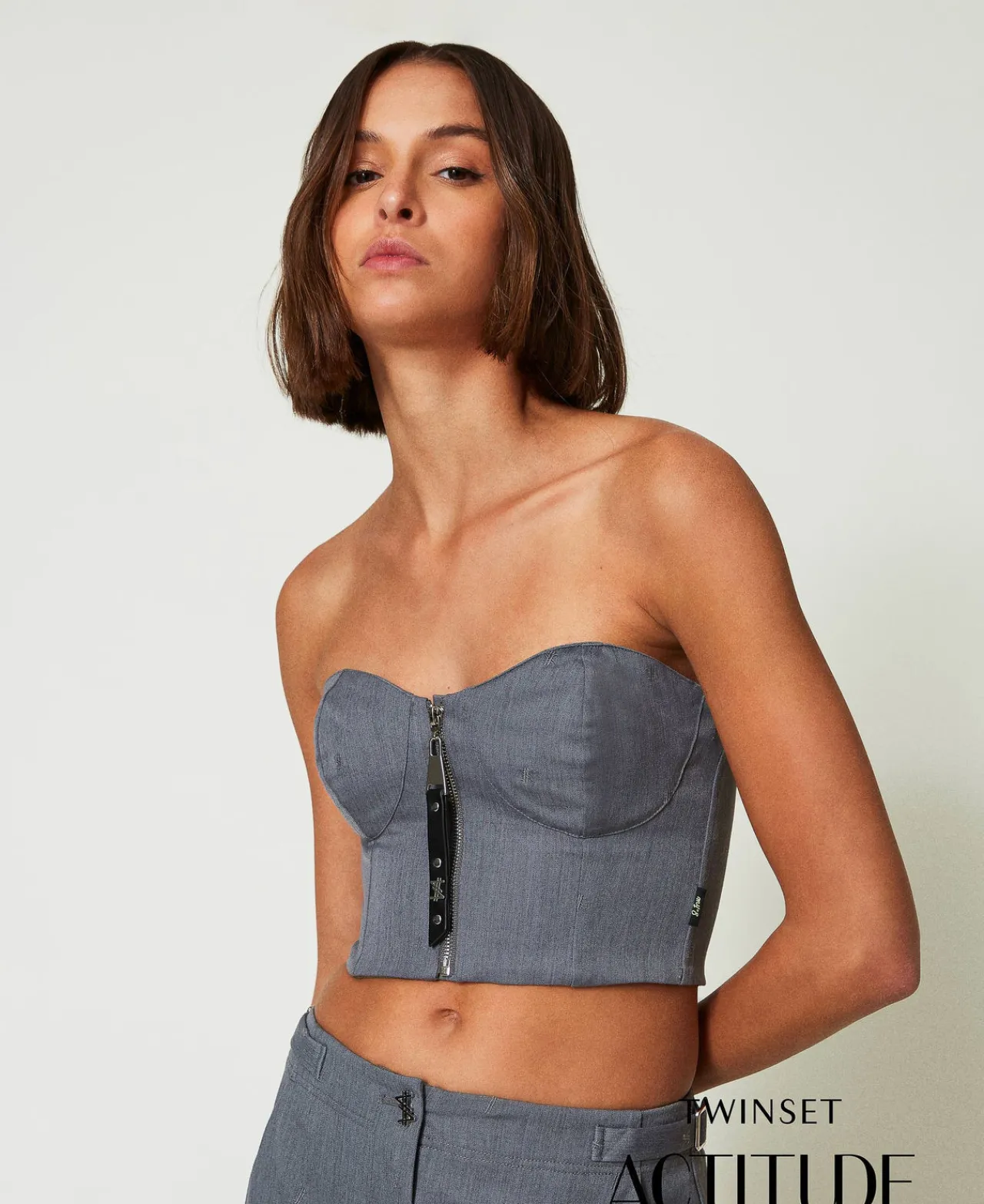 T-Shirts Et Tops*TWINSET Milano Bustier MYFO Avec Broderie Gris Moyen Mélangé