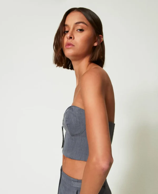 T-Shirts Et Tops*TWINSET Milano Bustier MYFO Avec Broderie Gris Moyen Mélangé