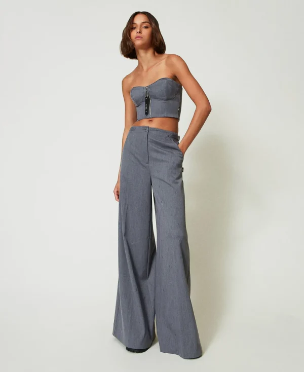T-Shirts Et Tops*TWINSET Milano Bustier MYFO Avec Broderie Gris Moyen Mélangé