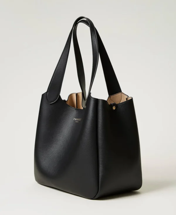 Cabas | Sacs Porté Épaule*TWINSET Milano Cabas «Forever» En Cuir Noir