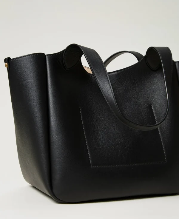 Cabas | Sacs Porté Épaule*TWINSET Milano Cabas «Forever» En Cuir Noir