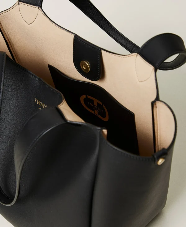 Cabas | Sacs Porté Épaule*TWINSET Milano Cabas «Forever» En Cuir Noir