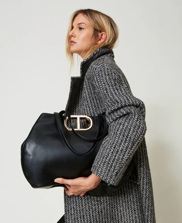cabas_lila_avec_anse_oval_1.webp Cabas | Sacs Porté Épaule*TWINSET Milano Cabas «Lila» Avec Anse Oval T Noir
