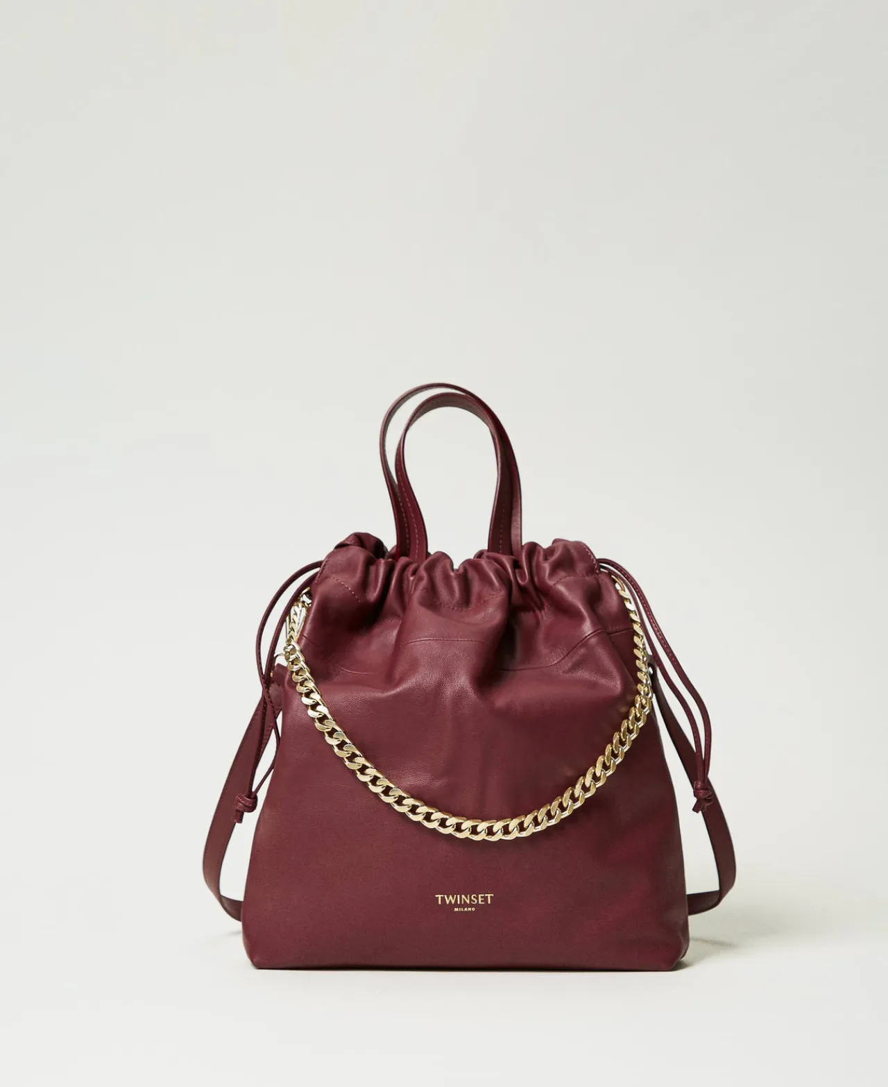 cabas_moyen_en_cuir_avec__0.webp Cabas | Sacs Porté Épaule*TWINSET Milano Cabas Moyen En Cuir Avec Cordon De Serrage Bordeaux